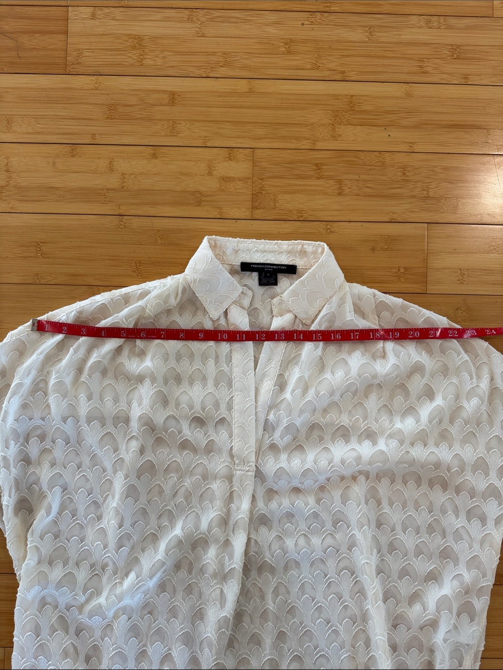 French Connection White Sheer Scallop-Pattern Button-Up Blouse - Picture 2 of 6